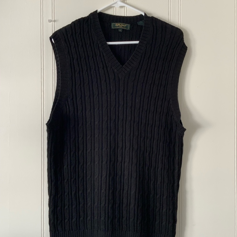 Bobby Jones Collection Black V-Neck Cable Knit Sweater Vest